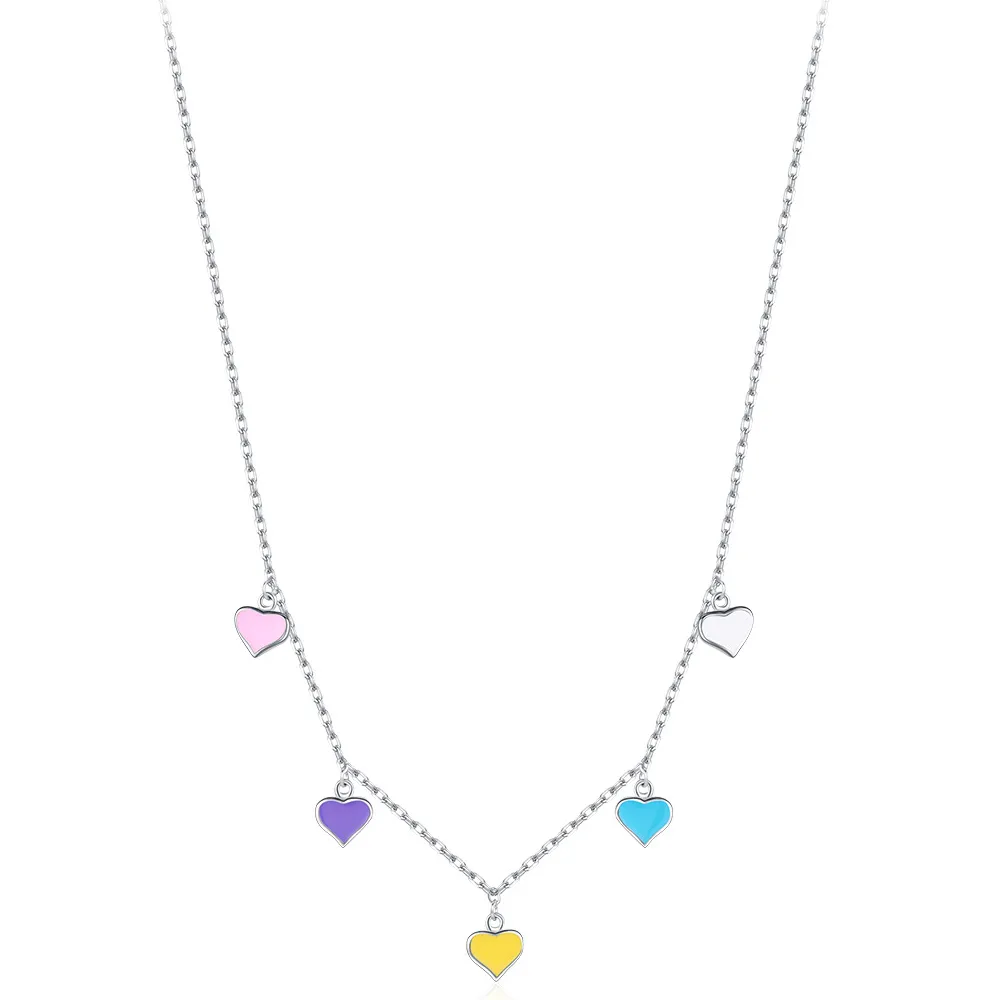925 Sterling Silver Colorful Enamel Heart Necklace 80300014