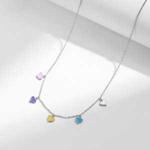 925 Sterling Silver Colorful Enamel Heart Necklace 80300014