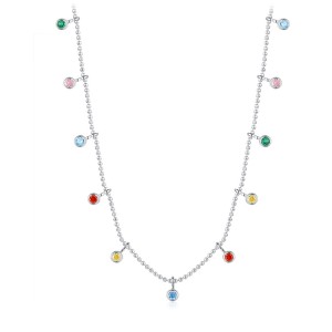 925 Sterling Silver Multicolor Zircon Necklace 80300015