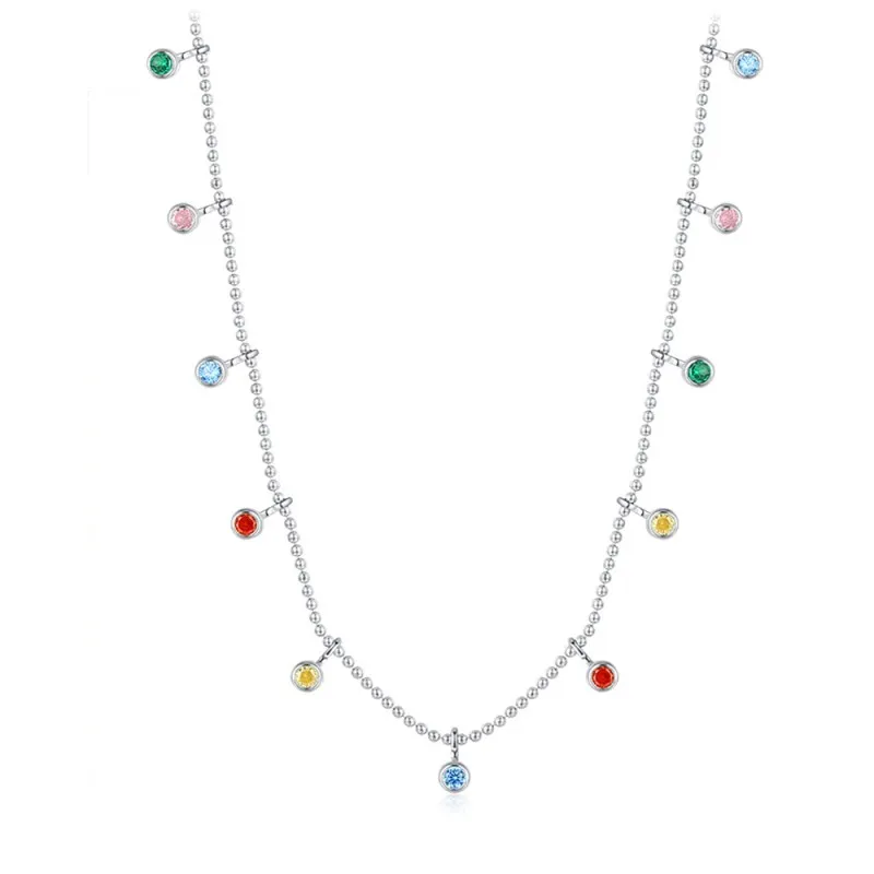 925 Sterling Silver Multicolor Zircon Necklace 80300015