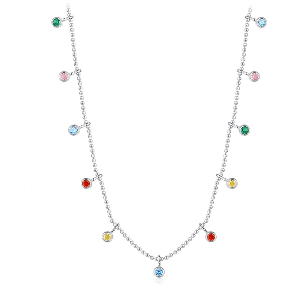 925 Sterling Silver Multicolor Zircon Necklace 80300015