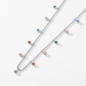 925 Sterling Silver Multicolor Zircon Necklace 80300015