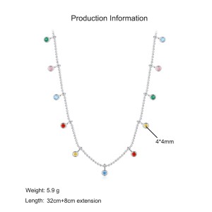 925 Sterling Silver Multicolor Zircon Necklace 80300015