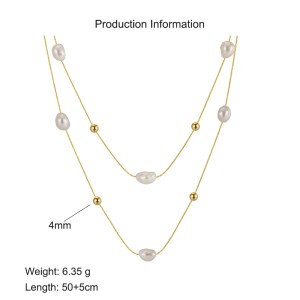 925 Sterling Silver Fresh Water Pearl Layered Chain Necklace 80400006