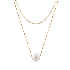 S925 Fresh Water Pearl Baroque Layered Chain Necklace 80400007