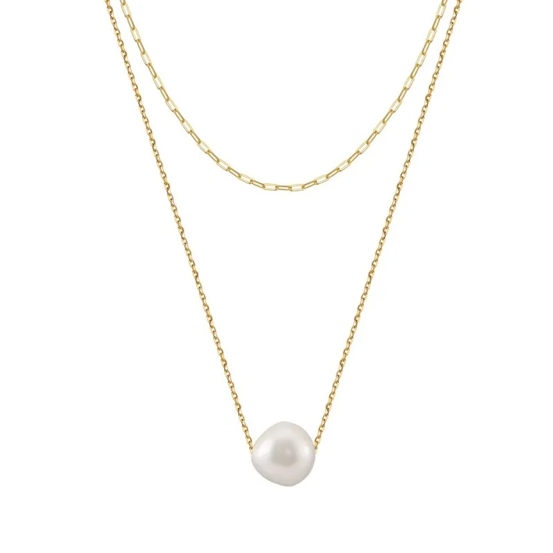 S925 Fresh Water Pearl Baroque Layered Chain Necklace 80400007