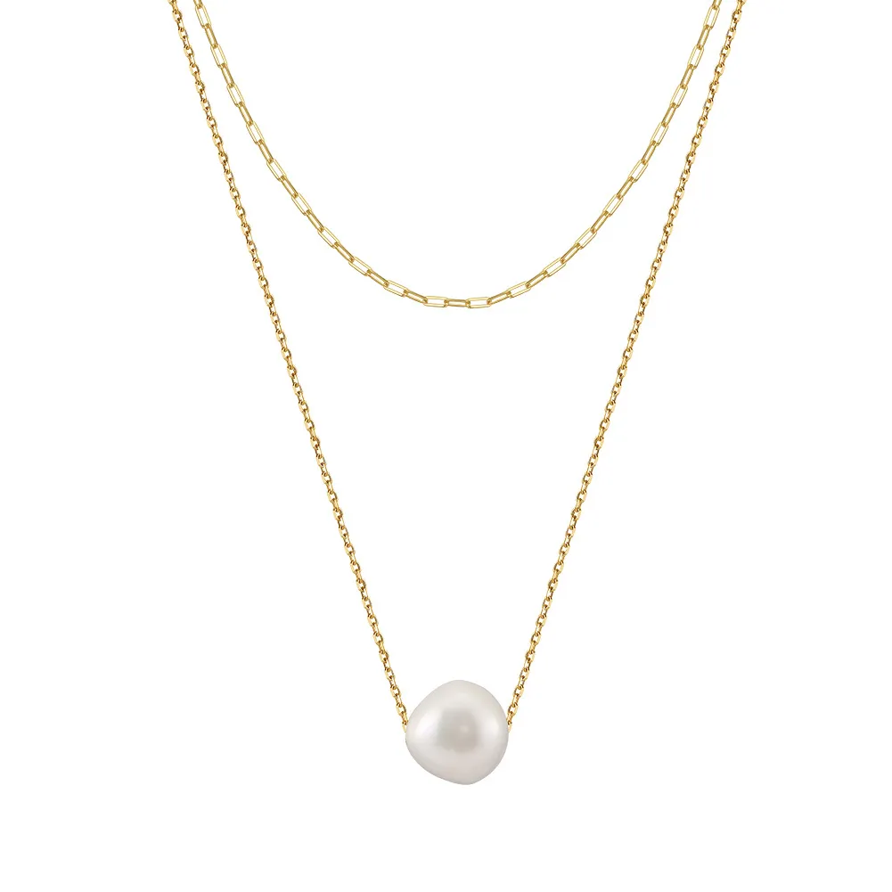 S925 Fresh Water Pearl Baroque Layered Chain Necklace 80400007