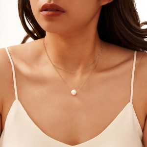 S925 Fresh Water Pearl Baroque Layered Chain Necklace 80400007