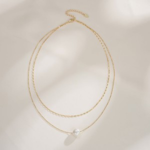 S925 Fresh Water Pearl Baroque Layered Chain Necklace 80400007
