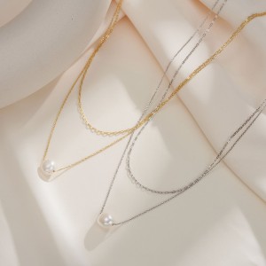 S925 Fresh Water Pearl Baroque Layered Chain Necklace 80400007