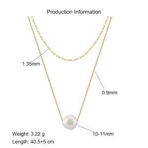 S925 Fresh Water Pearl Baroque Layered Chain Necklace 80400007