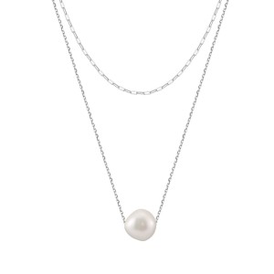 S925 Fresh Water Pearl Baroque Layered Chain Necklace 80400007