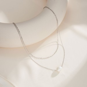 S925 Fresh Water Pearl Baroque Layered Chain Necklace 80400007