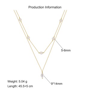 925 Sterling Silver Fresh Water Pearl Layered Chain Necklace 80400008