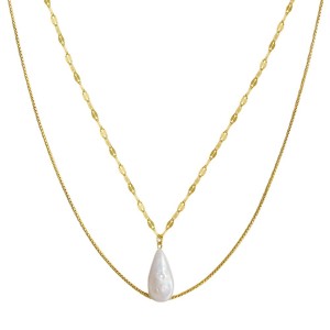 925 Sterling Silver Fresh Water Pearl Layered Necklace 80400009