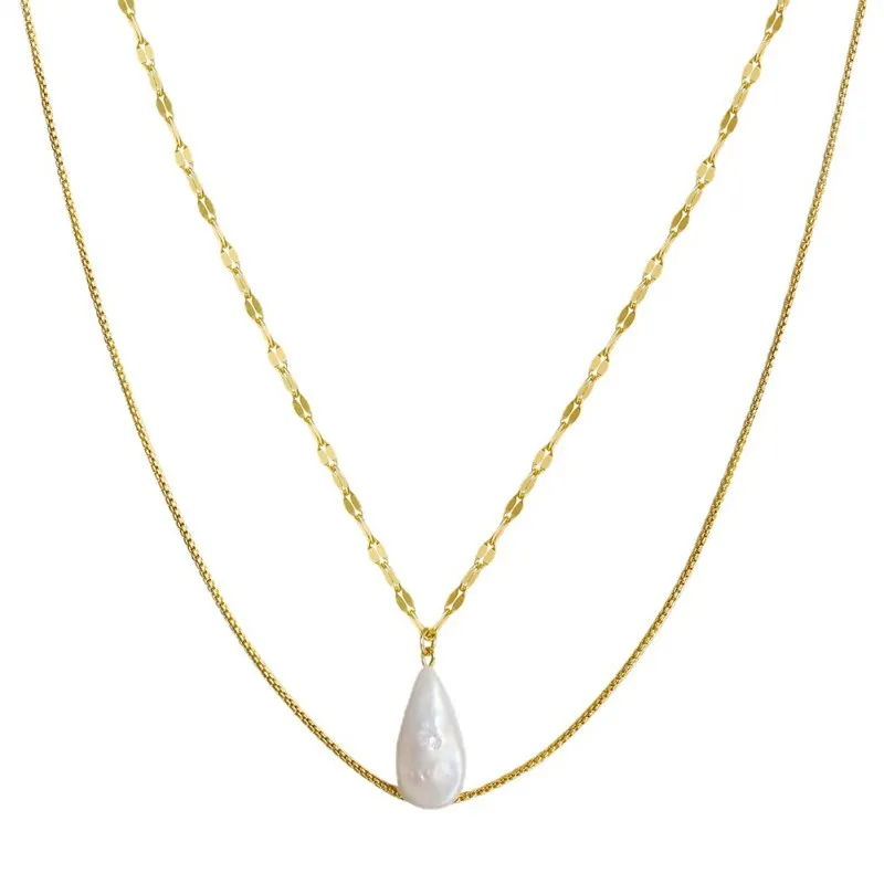 925 Sterling Silver Fresh Water Pearl Layered Necklace 80400009