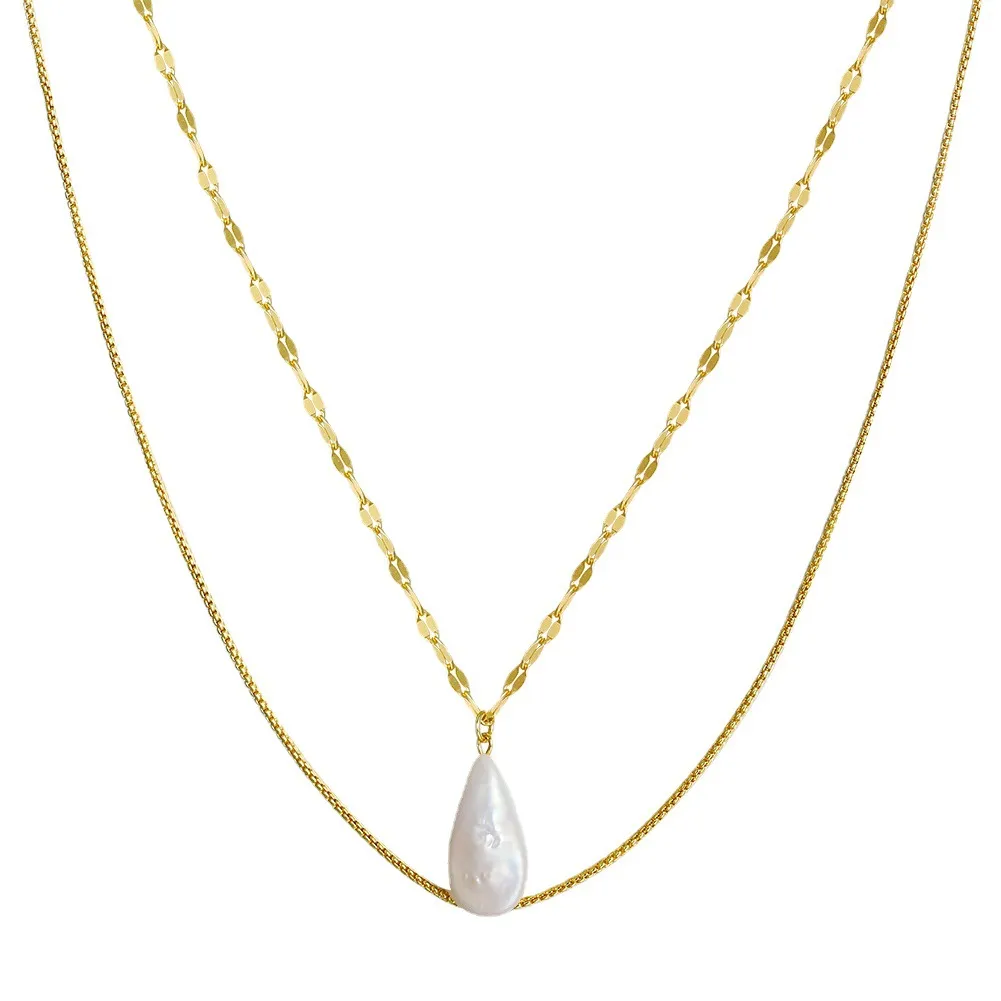 925 Sterling Silver Fresh Water Pearl Layered Necklace 80400009