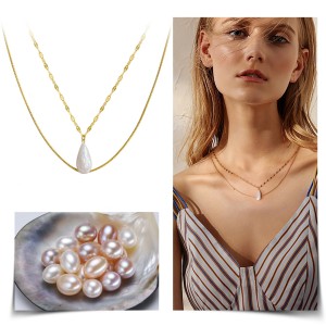 925 Sterling Silver Fresh Water Pearl Layered Necklace 80400009
