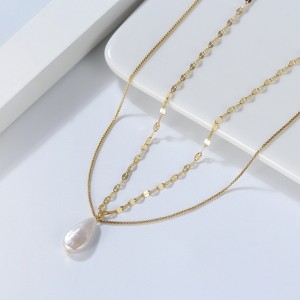 925 Sterling Silver Fresh Water Pearl Layered Necklace 80400009