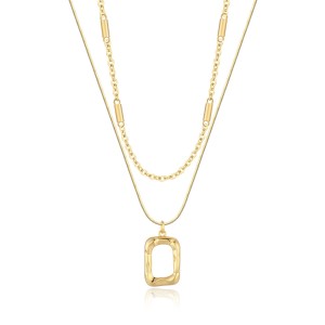 925 Sterling Silver Layered Geometric Pendant Necklace 80400011