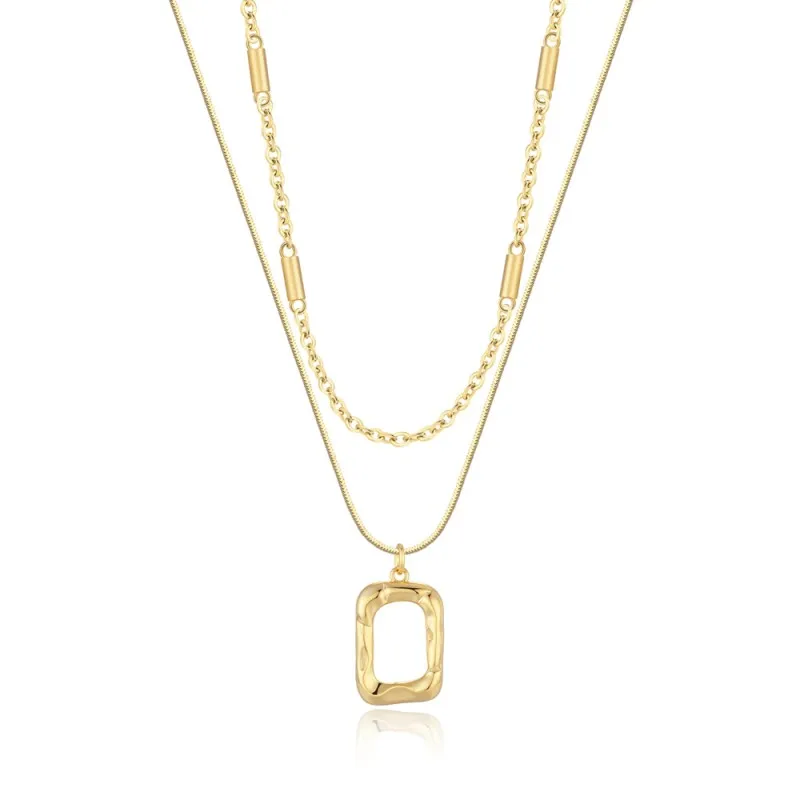 925 Sterling Silver Layered Geometric Pendant Necklace 80400011