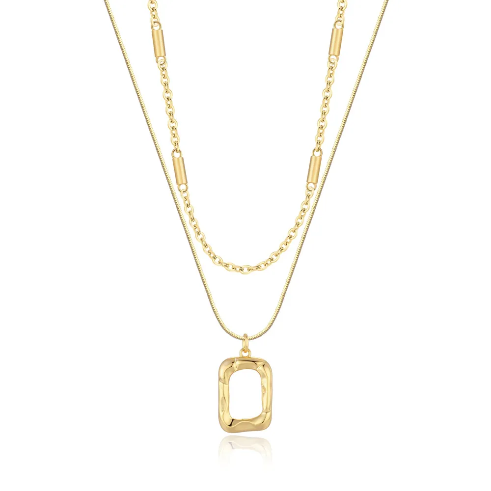 925 Sterling Silver Layered Geometric Pendant Necklace 80400011