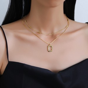 925 Sterling Silver Layered Geometric Pendant Necklace 80400011