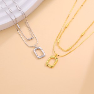 925 Sterling Silver Layered Geometric Pendant Necklace 80400011