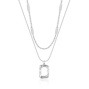 925 Sterling Silver Layered Geometric Pendant Necklace 80400011