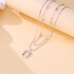 925 Sterling Silver Layered Geometric Pendant Necklace 80400011