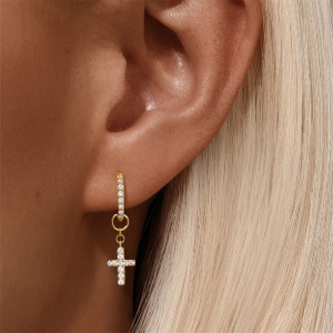 925 Sterling Silver Zirconia Cross Earring Pendant 90100053
