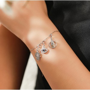 Kids 925 Sterling Silver Fatima Hand Eyes Pendant 90200040