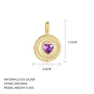 925 Sterling Silver Violet Heart Square Zirconia Pendant 90200100