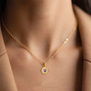 925 Sterling Silver Violet Heart Square Zirconia Pendant 90200100