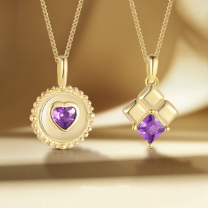 925 Sterling Silver Violet Heart Square Zirconia Pendant 90200100