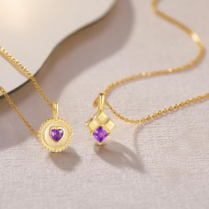 925 Sterling Silver Violet Heart Square Zirconia Pendant 90200100