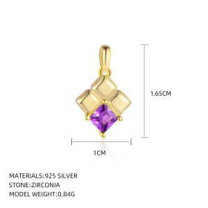 925 Sterling Silver Violet Heart Square Zirconia Pendant 90200100