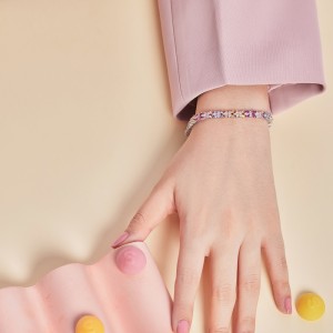 Luxury Rainbow Zirconia Flower Tennis Chain Bracelet 100100083