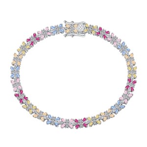 Luxury Rainbow Zirconia Flower Tennis Chain Bracelet 100100083
