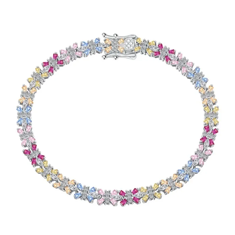 Luxury Rainbow Zirconia Flower Tennis Chain Bracelet 100100083