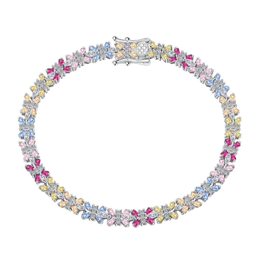 Luxury Rainbow Zirconia Flower Tennis Chain Bracelet 100100083