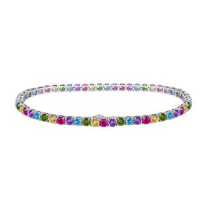 925 Sterling Silver 3mm Colorful Zirconia Tennis Bracelet 100100100