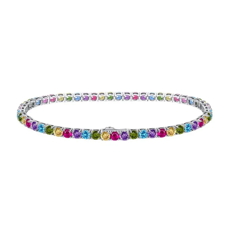 925 Sterling Silver 3mm Colorful Zirconia Tennis Bracelet 100100100