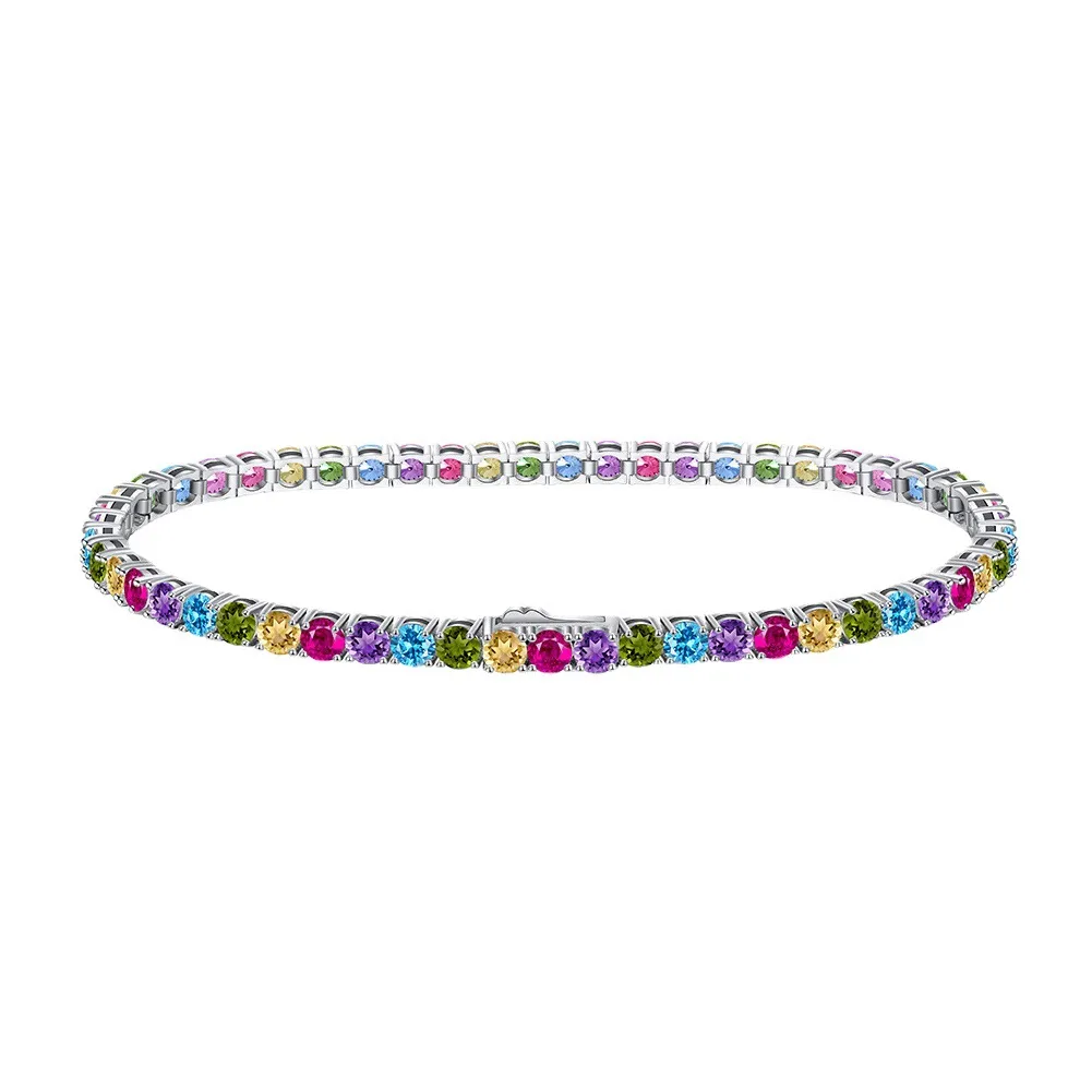 925 Sterling Silver 3mm Colorful Zirconia Tennis Bracelet 100100100