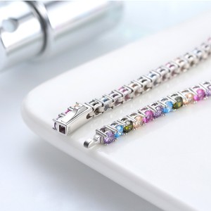 925 Sterling Silver 3mm Colorful Zirconia Tennis Bracelet 100100100