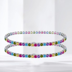 925 Sterling Silver 3mm Colorful Zirconia Tennis Bracelet 100100100