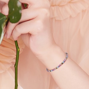 925 Sterling Silver 3mm Colorful Zirconia Tennis Bracelet 100100100