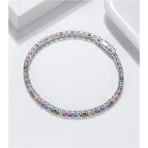 925 Sterling Silver 3mm Colorful Zirconia Tennis Bracelet 100100100