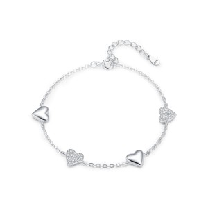 925 Sterling Silver Zirconia Heart Bracelet 100100156
