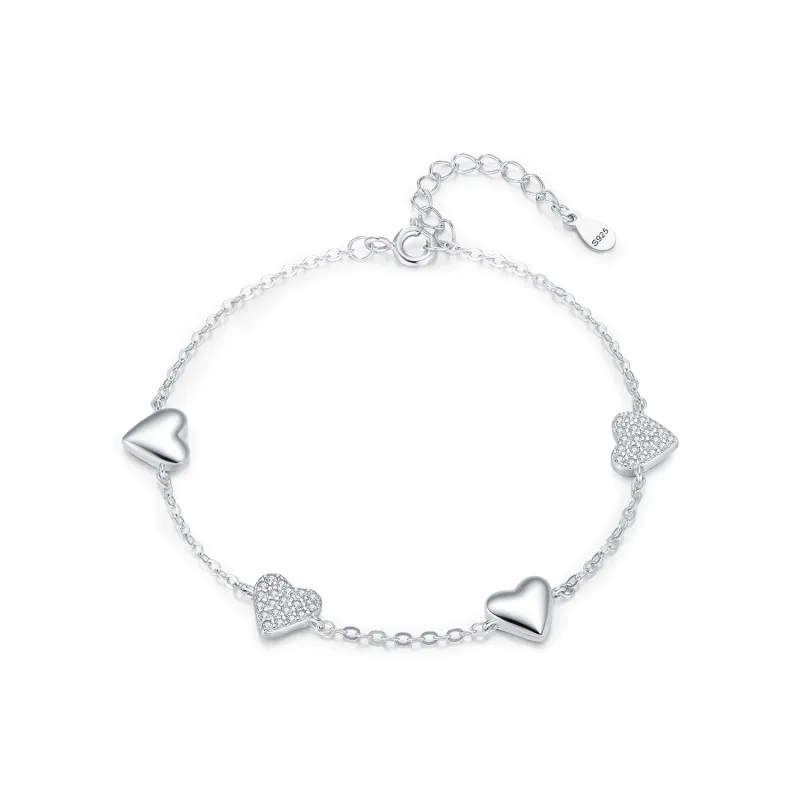 925 Sterling Silver Zirconia Heart Bracelet 100100156